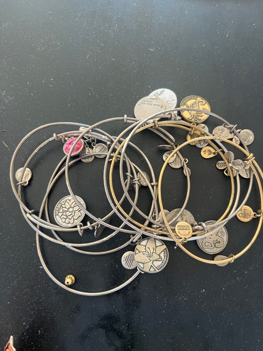 Alex and Ani Mixed Metal Charm Bangle Stack - Gold & Silver with Pink Accent